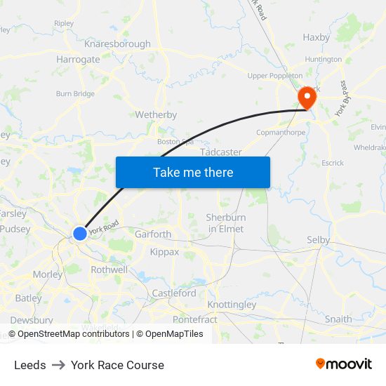 Leeds to York Race Course map