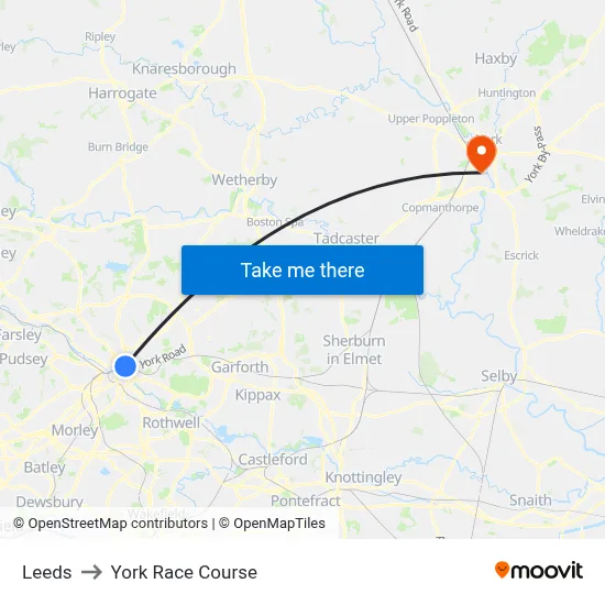 Leeds to York Race Course map