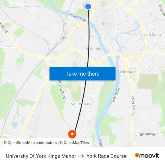 University Of York Kings Manor to York Race Course map