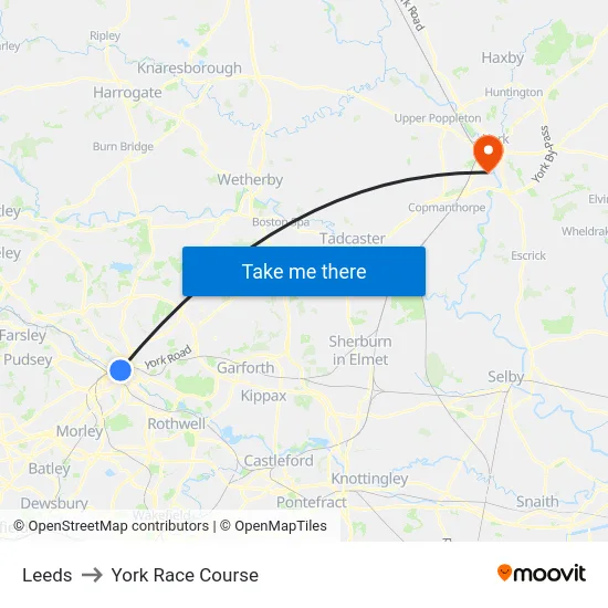 Leeds to York Race Course map