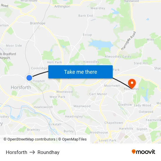 Horsforth to Roundhay map