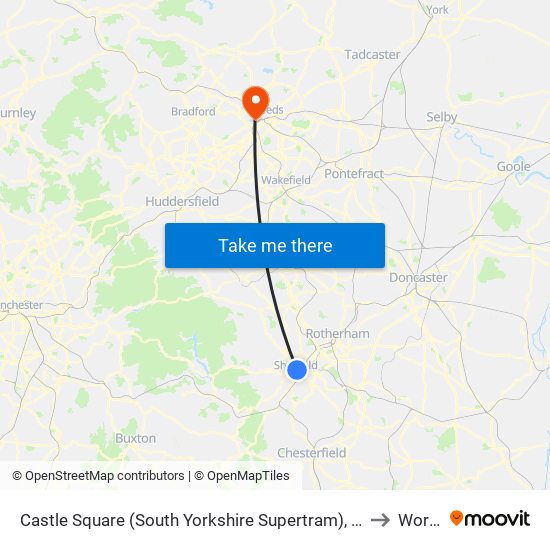 Castle Square (South Yorkshire Supertram), Sheffield Centre to Wortley map