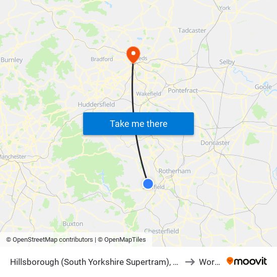 Hillsborough (South Yorkshire Supertram), Hillsborough to Wortley map