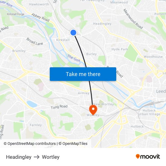 Headingley to Wortley map