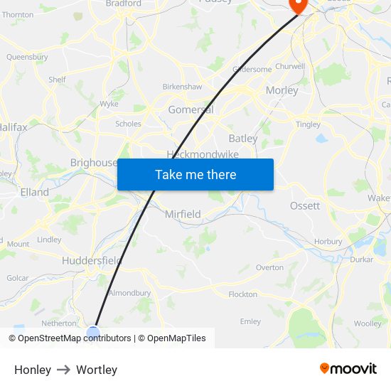 Honley to Wortley map