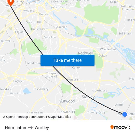 Normanton to Wortley map