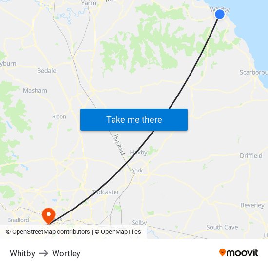 Whitby to Wortley map