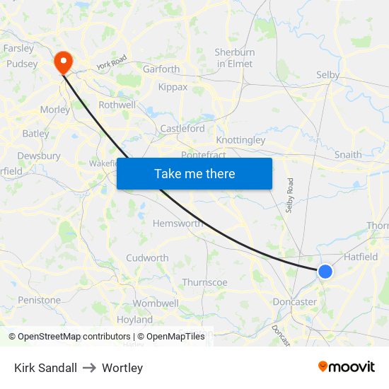 Kirk Sandall to Wortley map