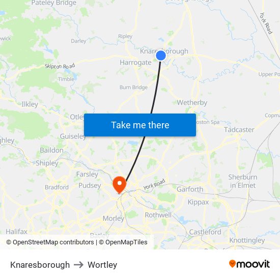 Knaresborough to Wortley map