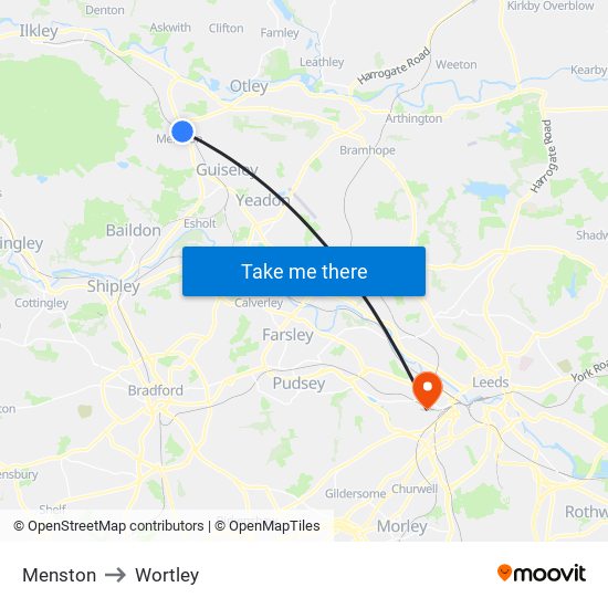 Menston to Wortley map