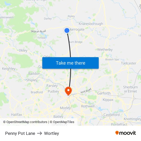 Penny Pot Lane to Wortley map