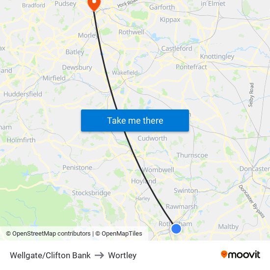 Wellgate/Clifton Bank to Wortley map