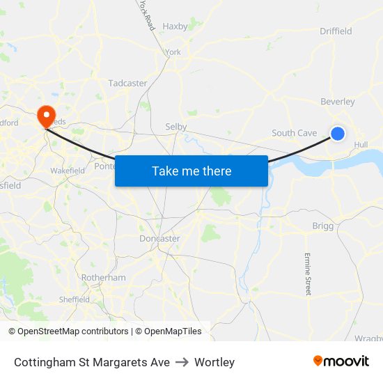 Cottingham St Margarets Ave to Wortley map