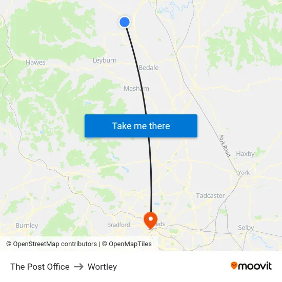 The Post Office to Wortley map