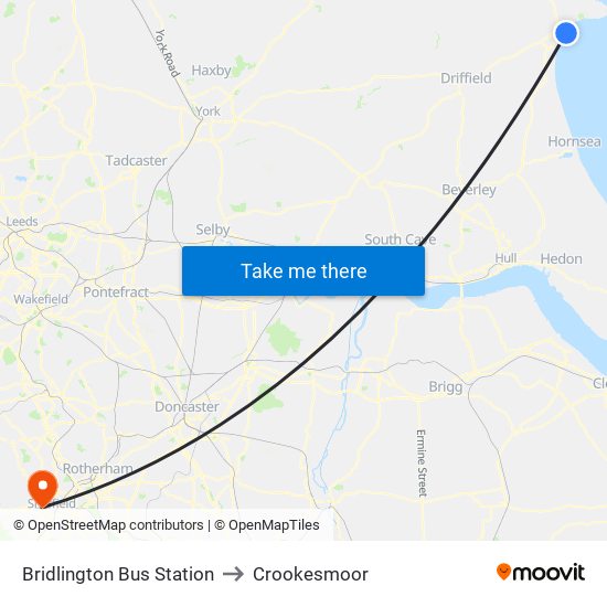 Bridlington Bus Station to Crookesmoor map