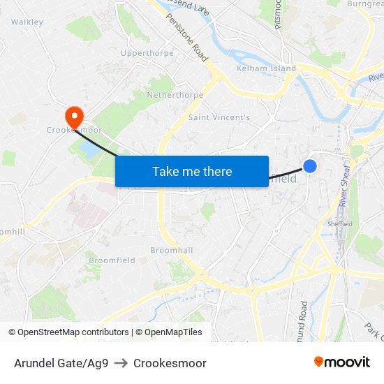 Arundel Gate/Ag9 to Crookesmoor map