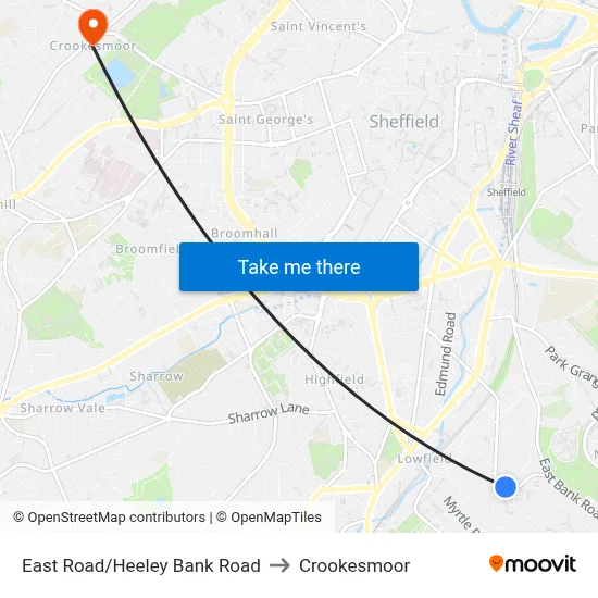 East Road/Heeley Bank Road to Crookesmoor map