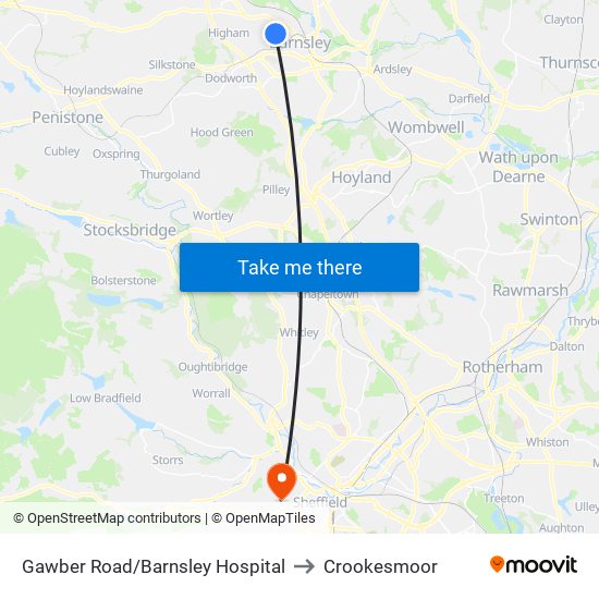 Gawber Road/Barnsley Hospital to Crookesmoor map