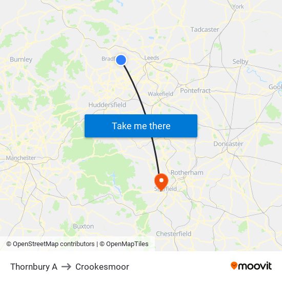 Thornbury A to Crookesmoor map