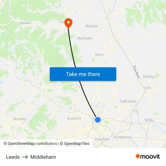 Leeds to Middleham map