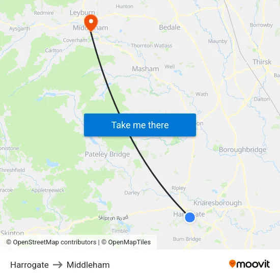 Harrogate to Middleham map