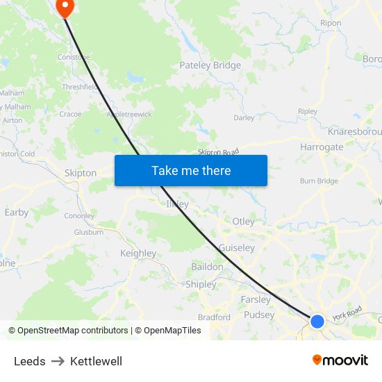 Leeds to Kettlewell map