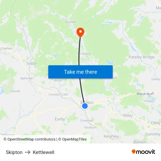 Skipton to Kettlewell map