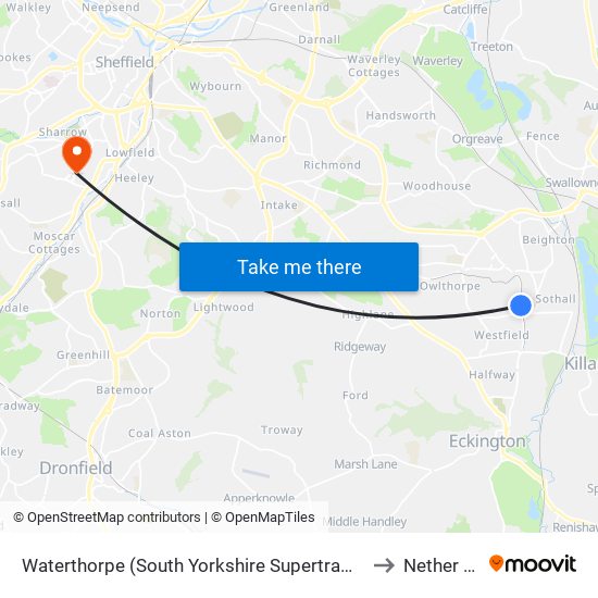 Waterthorpe (South Yorkshire Supertram), Waterthorpe to Nether Edge map