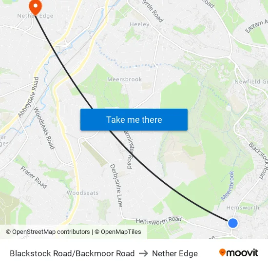 Blackstock Road/Backmoor Road to Nether Edge map