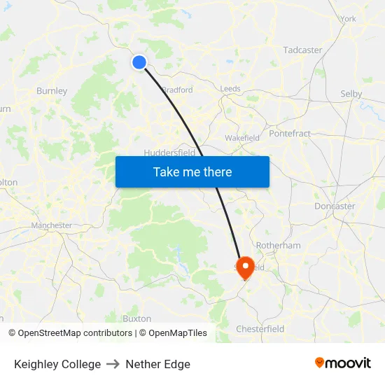 Keighley College to Nether Edge map