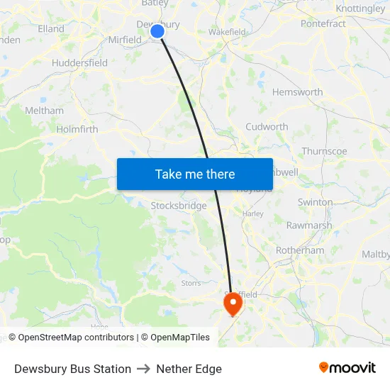 Dewsbury Bus Station to Nether Edge map