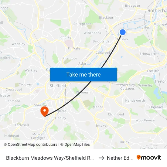 Blackburn Meadows Way/Sheffield Road to Nether Edge map