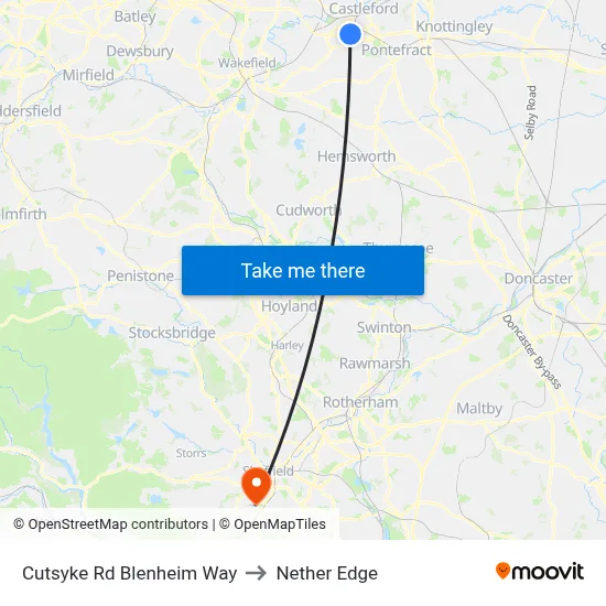 Cutsyke Rd Blenheim Way to Nether Edge map