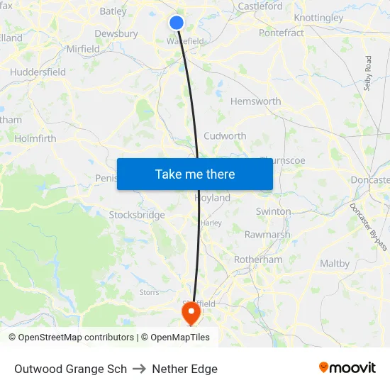 Outwood Grange Sch to Nether Edge map