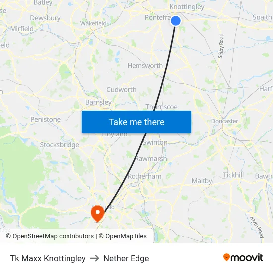 Tk Maxx Knottingley to Nether Edge map