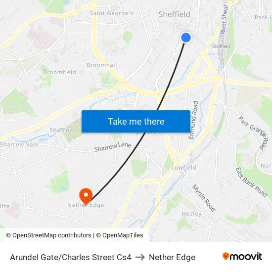 Arundel Gate/Charles Street Cs4 to Nether Edge map