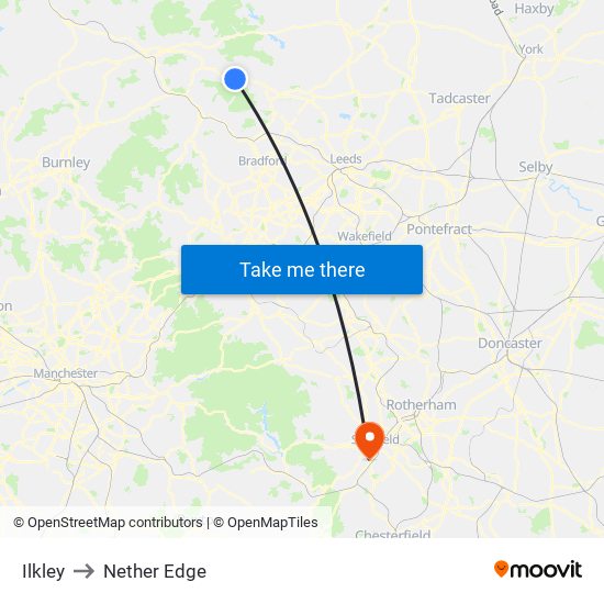 Ilkley to Nether Edge map