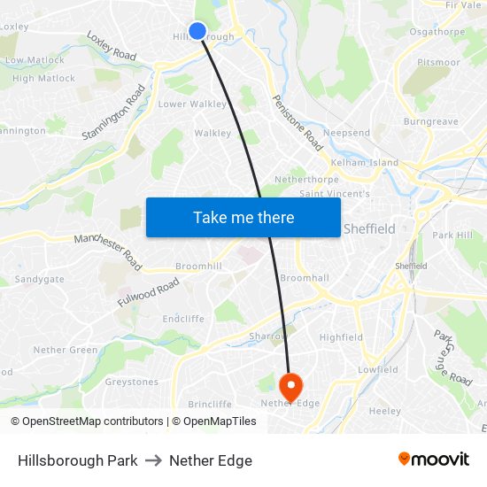 Hillsborough Park to Nether Edge map