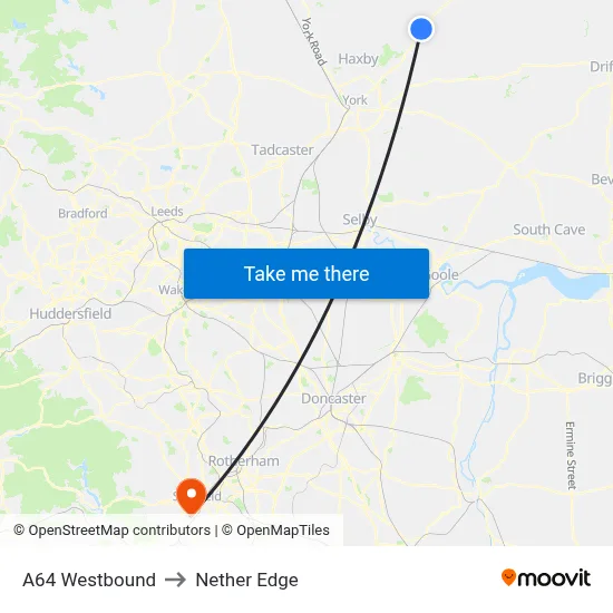A64 Westbound to Nether Edge map
