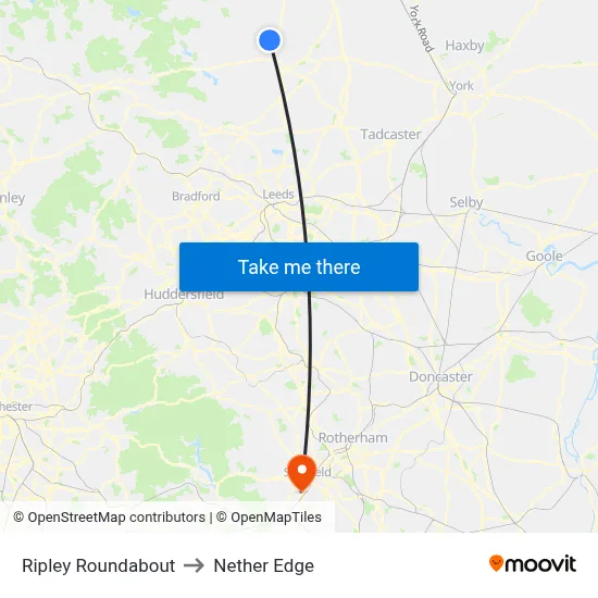 Ripley Roundabout to Nether Edge map