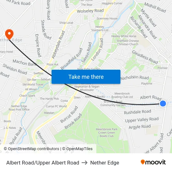 Albert Road/Upper Albert Road to Nether Edge map