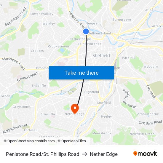 Penistone Road/St. Phillips Road to Nether Edge map