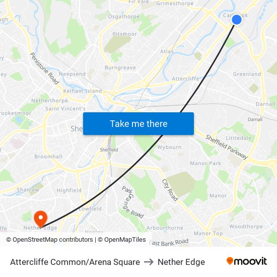 Attercliffe Common/Arena Square to Nether Edge map