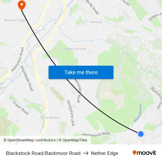 Blackstock Road/Backmoor Road to Nether Edge map