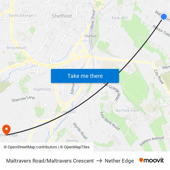 Maltravers Road/Maltravers Crescent to Nether Edge map