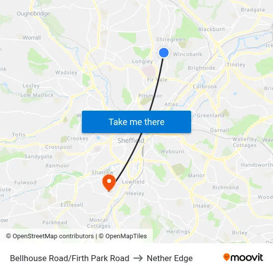 Bellhouse Road/Firth Park Road to Nether Edge map