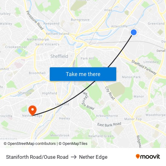 Staniforth Road/Ouse Road to Nether Edge map