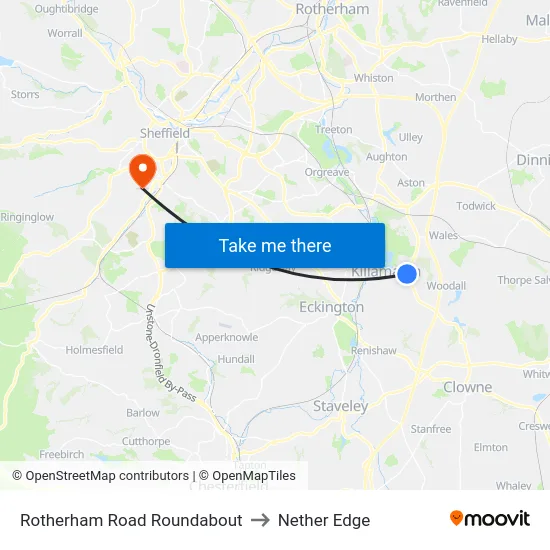 Rotherham Road Roundabout to Nether Edge map