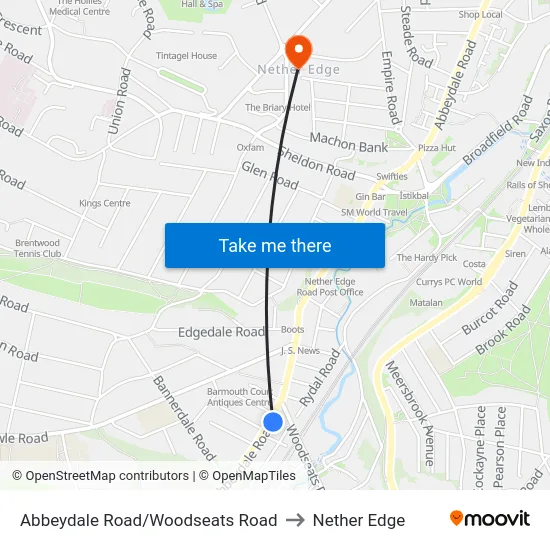 Abbeydale Road/Woodseats Road to Nether Edge map