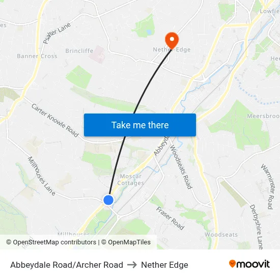 Abbeydale Road/Archer Road to Nether Edge map